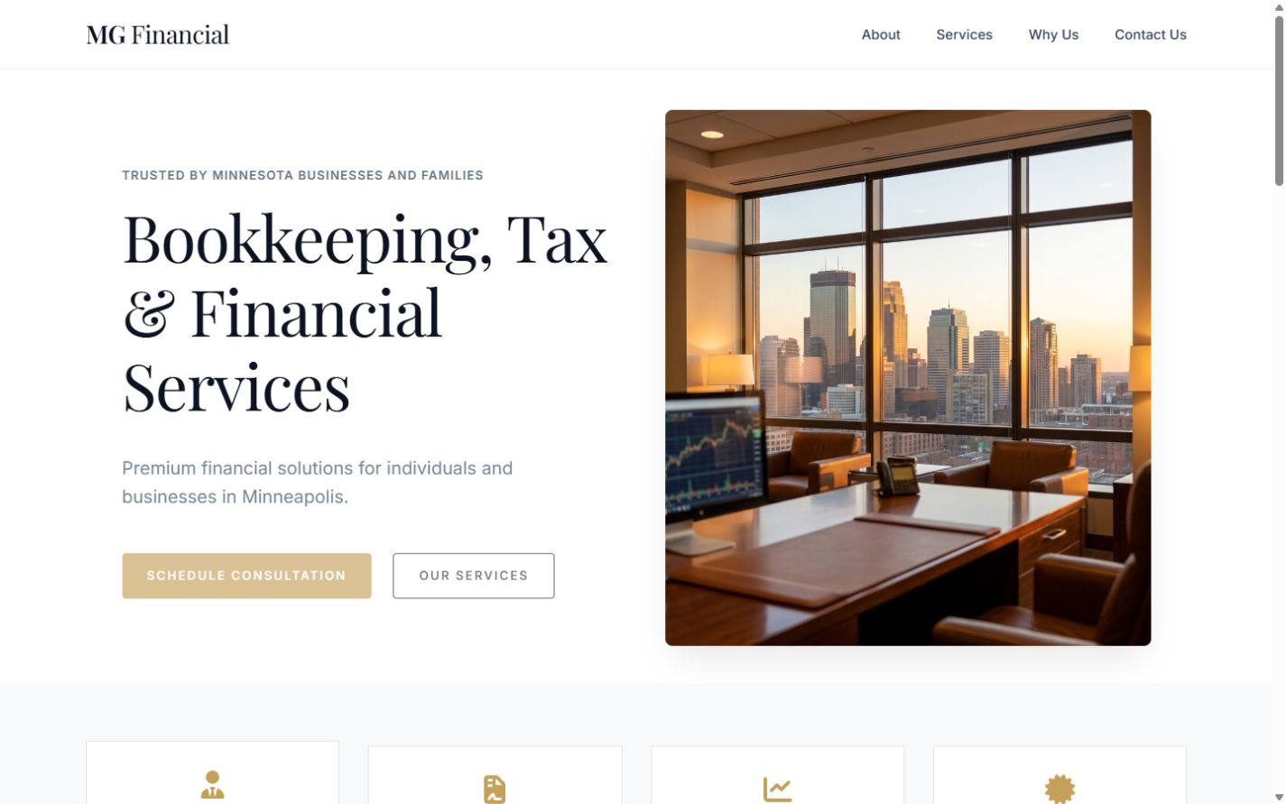 MG Financials bookkeeping, tax, and financial services website