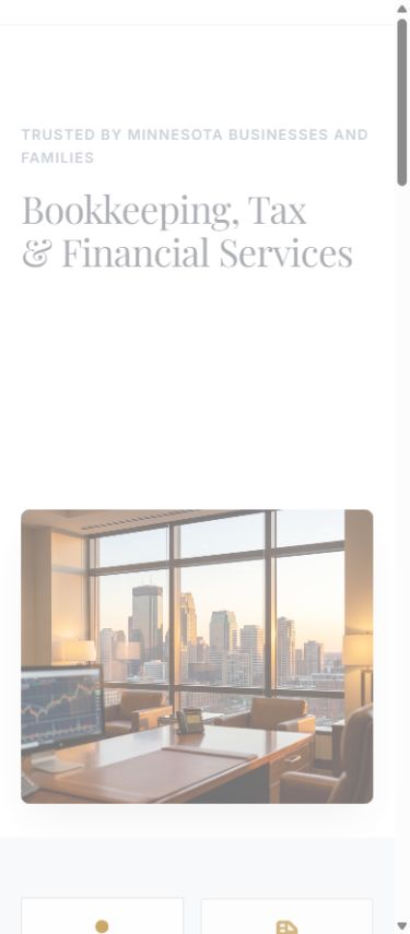 Mobile view of the MG Financials homepage