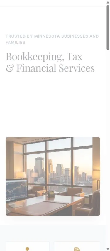 Mobile view of the MG Financials homepage